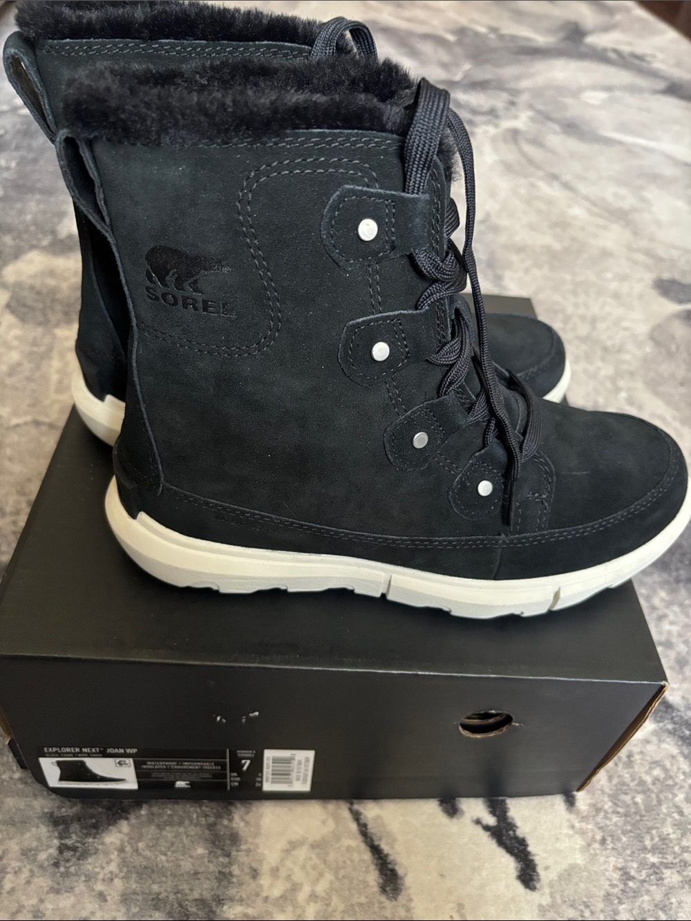 NWT Sorel Women’s Size 7 Explorer Next Joan Waterproof Black Winter Boots